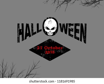 Halloween Background with Decorative Text Skull Trees and Date in Red