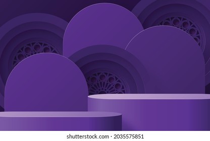 Diseño de fondo de Halloween con 3d Rodaje de Podio, caja cuadrada, fantasma de escenario de podio, calabaza, murciélago, lámpara, grava, luna, noche, espeluznante, lápida y elementos de arte de corte de papel estilo artesanal en el fondo.
