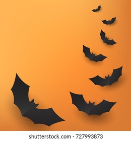 Halloween background design with black bat paper art,Vector illustration.