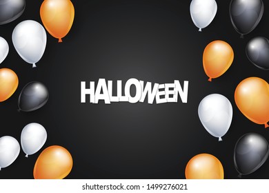 Halloween background design with black, white, and orange helium balloons. Vector illustration.
