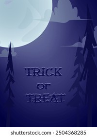 Halloween background for design with creepy tree, clouds and moon. Vector illustration