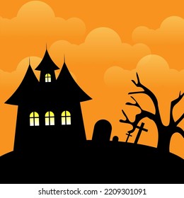 Halloween background design with haunted house illustration.Haunted Mansion - Spooky Haunted House Illustration.