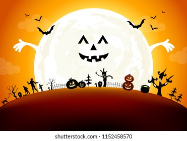Halloween background design with moon. This illustration can be used as a greeting card, poster banner or print.