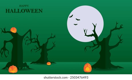 Halloween background design, Halloween night,spooky atmosphere, pumpkin, halloween night silhouette design.