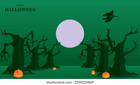 Halloween background design, Halloween night,spooky atmosphere, pumpkin, halloween night silhouette design.