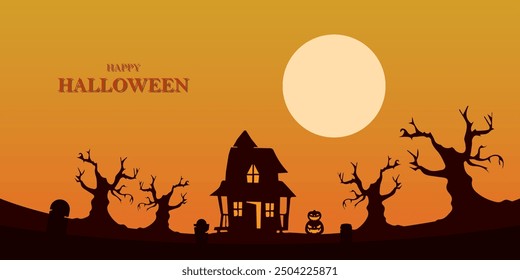 Halloween background design, Halloween night,spooky atmosphere, pumpkin, halloween night silhouette design.