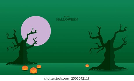 Halloween background design, Halloween night,spooky atmosphere, pumpkin, halloween night silhouette design.