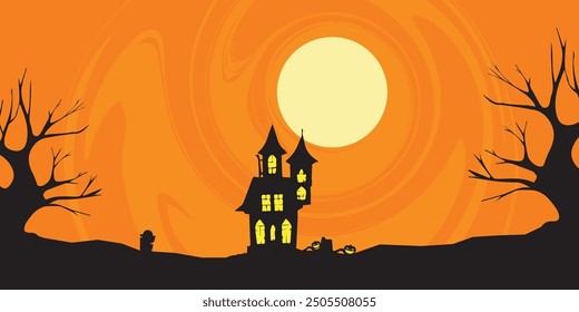 Halloween background design, Halloween night,spooky atmosphere, pumpkin, halloween night silhouette design.