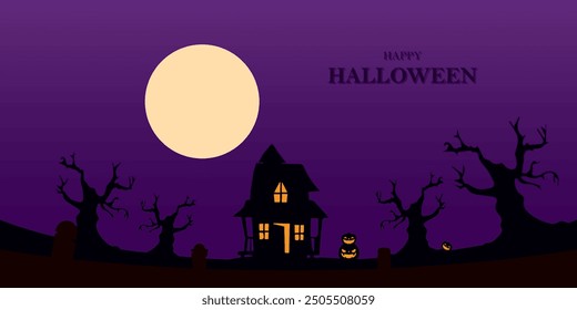 Halloween background design, Halloween night,spooky atmosphere, pumpkin, halloween night silhouette design.