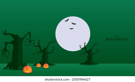 Diseño de fondo de Halloween, noche de Halloween, atmósfera espeluznante, calabaza, diseño de silueta de noche de halloween.