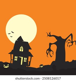Halloween background design, Halloween night,spooky atmosphere, pumpkin, halloween night silhouette design.