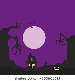 Halloween background design, Halloween night,spooky atmosphere, pumpkin, halloween night silhouette design.