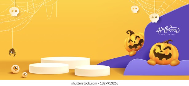 Halloween background design with product display cylindrical shape and Festive Elements Halloween.