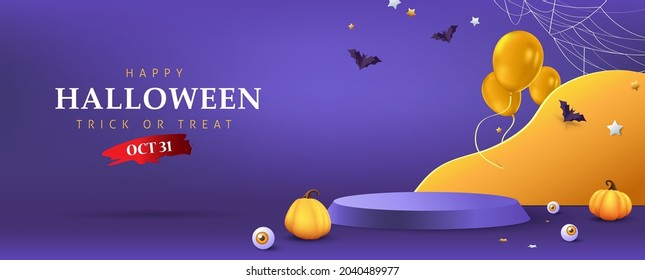 Halloween background design with product display cylindrical shape and Festive Elements Halloween