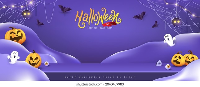 Halloween background design with product display and Festive Elements Halloween