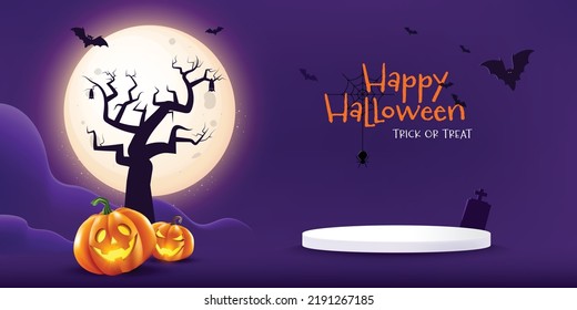 Halloween background design with product display, podium and Festive Elements Halloween.