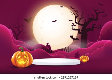 Halloween background design with product display, podium and Festive Elements Halloween.