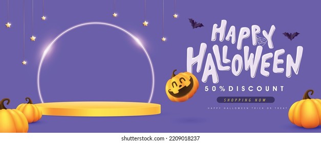 Halloween background design with product display cylindrical shape and Festive Elements Halloween