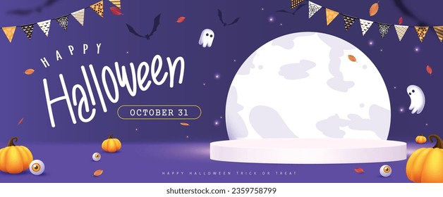 Halloween background design with product display cylindrical shape and Festive Elements Halloween