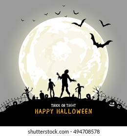 Halloween background design. silhouette zombies with moon light. This illustration can be used as a greeting card, poster banner or print.