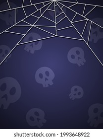 Halloween background for design with skulls and spiderweb. Vector illustration