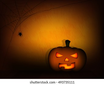 Halloween background, Design with spider web and pumpkin, Vector illustration