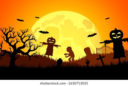 Halloween design de fundo atmosfera assustadora, abóbora, design de silhueta Halloween.