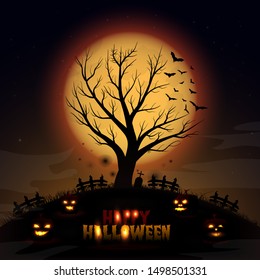 halloween background design with Tree and pumpkin