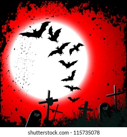 Halloween background - destroyed cemetery in full moon