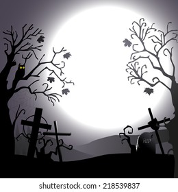Halloween background - destroyed cemetery in full moon