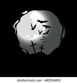 Halloween background - destroyed cemetery in full moon
