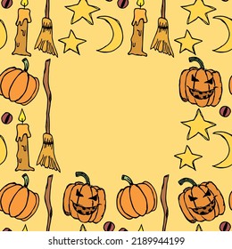 Halloween background. Doodle vector halloween frame with place for text