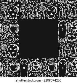 Halloween background. Doodle vector halloween frame with place for text