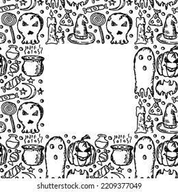 Halloween background. Doodle vector halloween frame with place for text