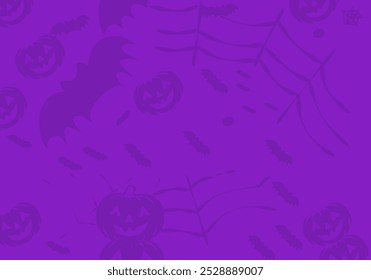 Plano de fundo de Halloween com elementos fantasiosos de teia de aranha, morcego, mão, chapéu de bruxa, crânio com ossos. Elementos de Halloween em Fundo Roxo. Site assustador, fundo ou banner. ilustração vetorial