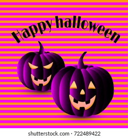 Halloween background. Fashionable pumpkins. Vector festive illustration. Orange and pink stripes. Purple.