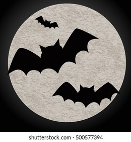 A Halloween background featuring bats and a full moon. Halloween background, flying bat. Halloween bat to moon poster. Illustration.