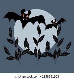 A Halloween background featuring vampire bats and a full moon