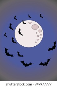 A Halloween background featuring vampire bats and a full moon