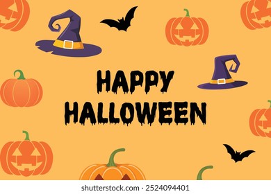 Halloween background in flat design Scary with pumpkins and bats landscape illustration 