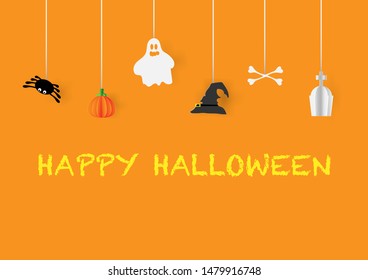 Halloween Background with Flat Icons and Square Frame. Vector Illustration. 