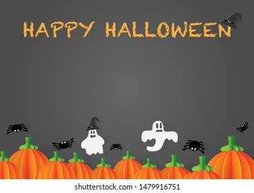 Halloween Background with Flat Icons and Square Frame. Vector Illustration. 