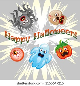 Halloween Background with Flat Icons. Vector Illustration. Trick or Treat Concept.