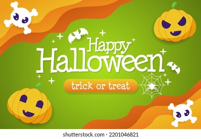 Halloween background in flat style illustration design with cute pumpkin, ghost, and candy elements
