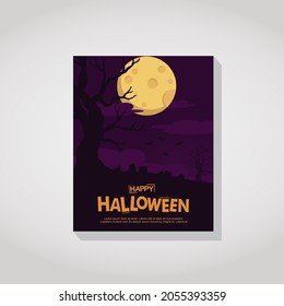 Fondo de Halloween y diseño plano de volante con imagen vectorial de luna llena y nube