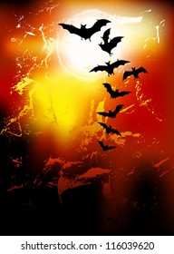 Halloween background - flying bats in full moon
