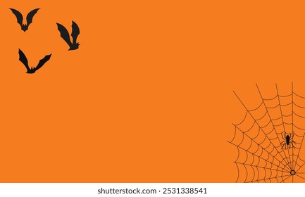 Halloween  background .flying Bats.spider web.Art and Illustrator .orange background .vector design 