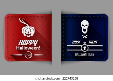 Halloween background in the form of  a glossy textured label or bookmark. A set of two templates booklets. Vector illustration.