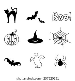 Halloween background / frame with happy Halloween text and Halloween themed cliparts 