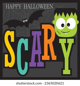 Halloween background with frankenstein and scary text